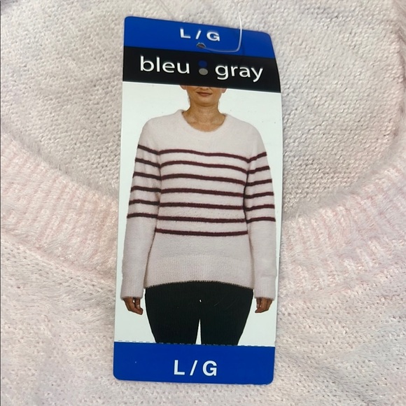 NWT Bleu Gray Soft Fuzzy Pink Striped Sweater sz L - Picture 2 of 9